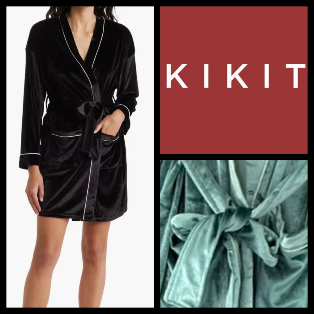 NWOT Nordstrom Kikit Velour Piped  Women's Robe
